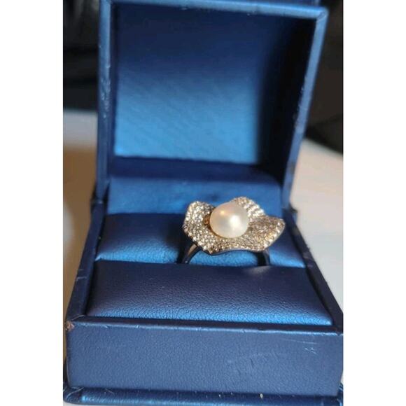 $275 Cultured Freshwater Pearl & Sterling 1 3/8 CT TGW Cubic Zirconia Ring - Picture 7 of 14